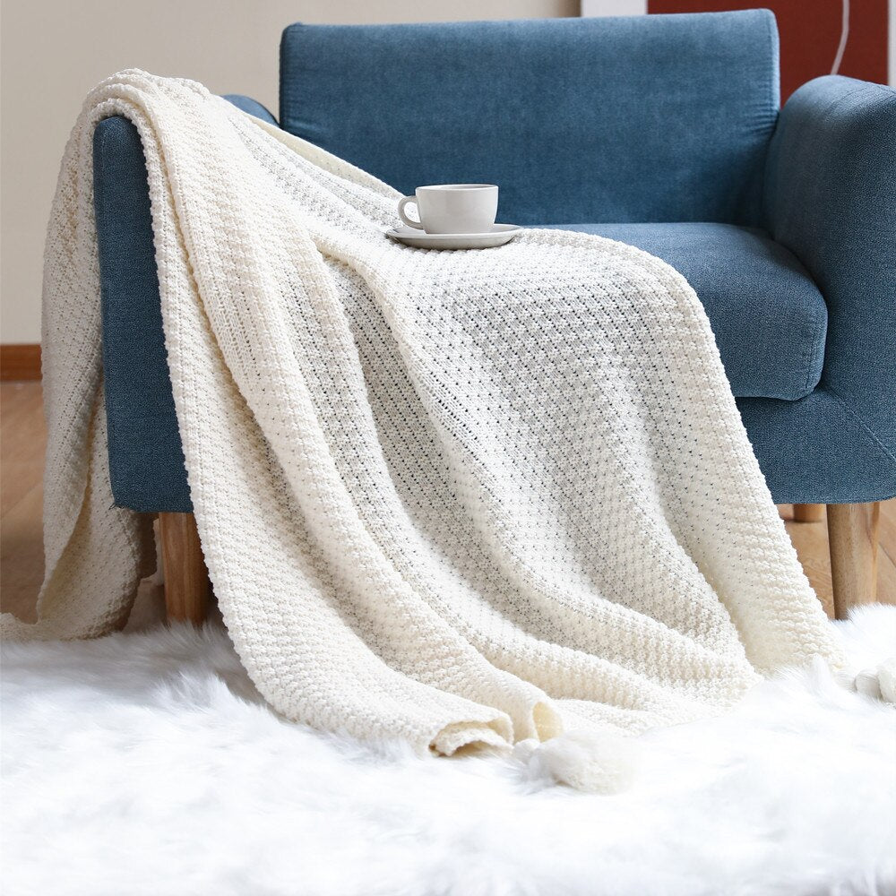Elegant Corner Tassel Throw Blanket
